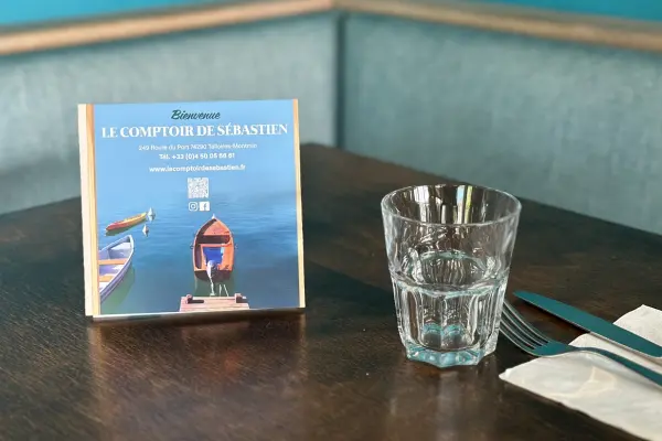 Votre pause à Talloires – « Le Comptoir de Sébastien » – carte de menu personnalisée